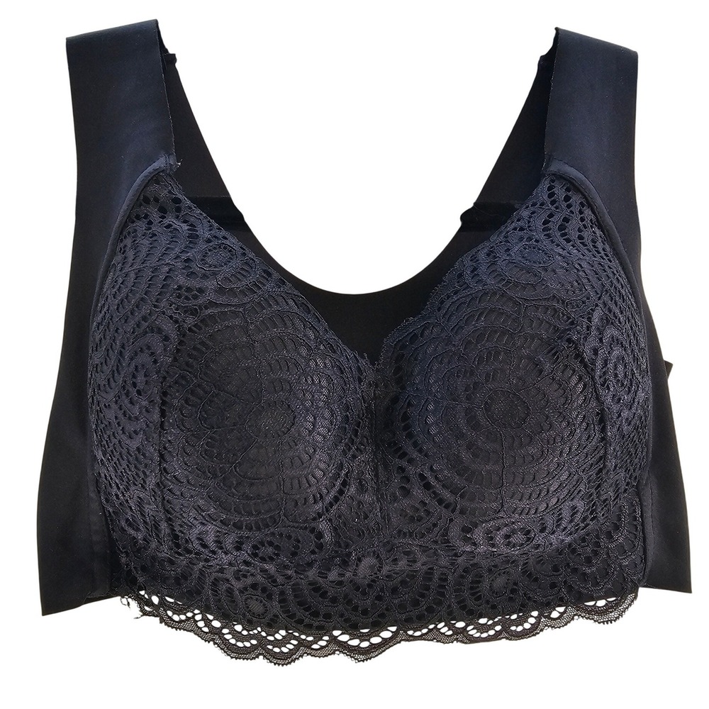 Womens Black Lace‎ Trim Comfort Support Full Coverage Bra 38 85